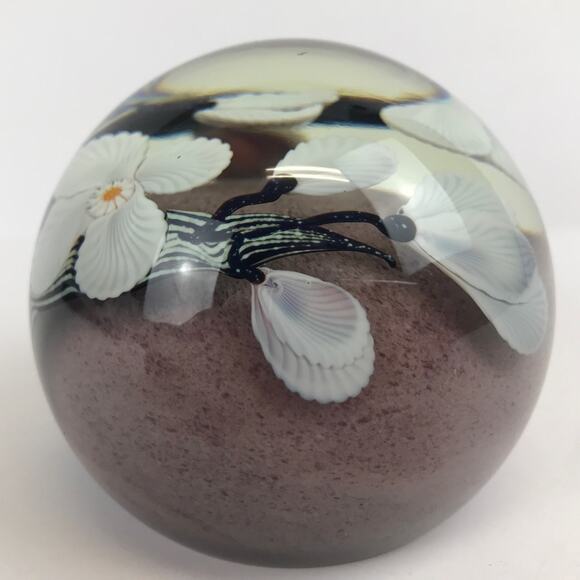 Orient & Flume White Flower on Branches Lampwork 1981 Paperweight Signed Sillars - Picture 7 of 16